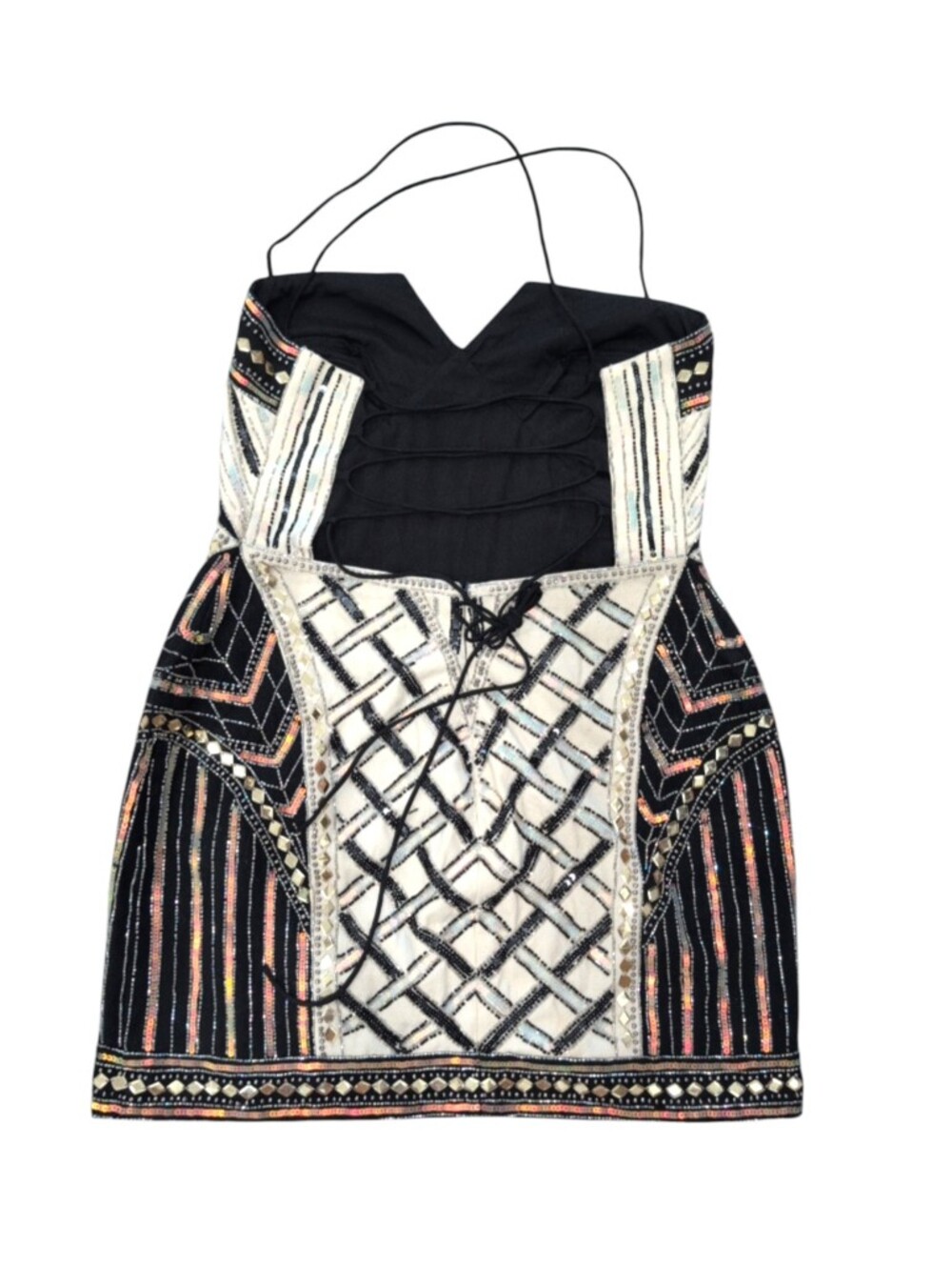 ASOS Black and Cream Embellished Strappy Mini Dress - Picture 3 of 8